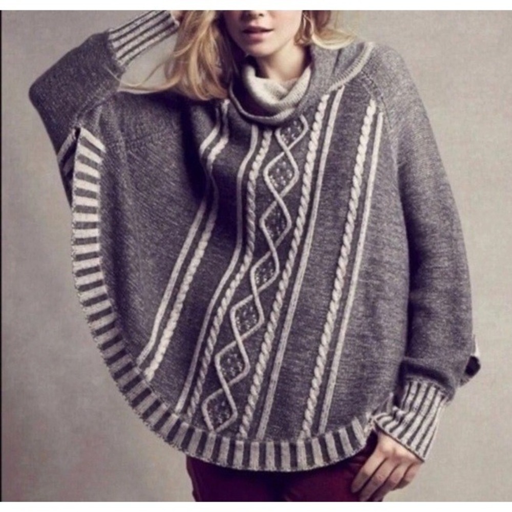 Yoon Sweater Poncho Womens XS‎ Gray Wool Cashmere Blend Cowl Neck Cape Pullover